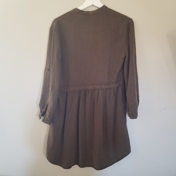 NWT Zara Green Tencel Long Sleeve Collared Military Midi Dress XS - Picture 8 of 8